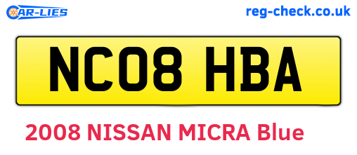 NC08HBA are the vehicle registration plates.