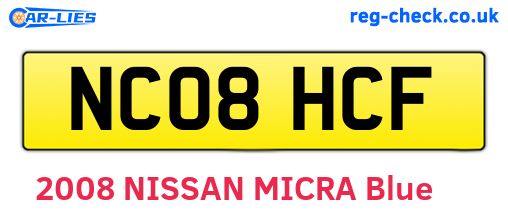 NC08HCF are the vehicle registration plates.