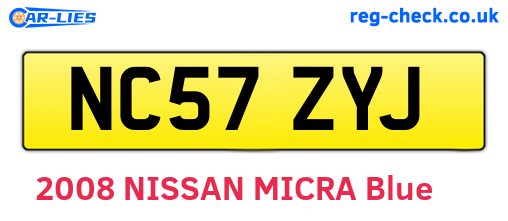 NC57ZYJ are the vehicle registration plates.