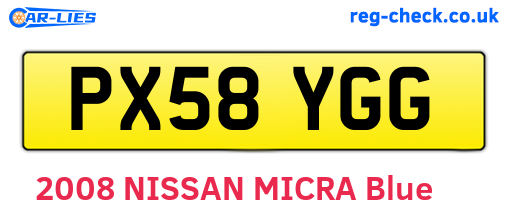PX58YGG are the vehicle registration plates.