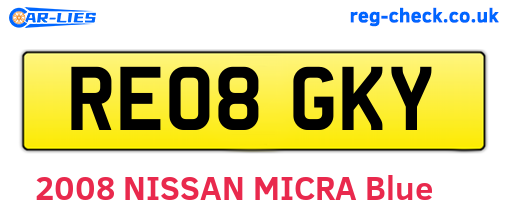 RE08GKY are the vehicle registration plates.