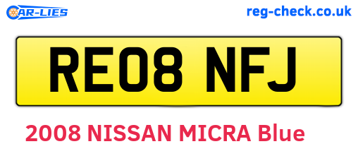 RE08NFJ are the vehicle registration plates.