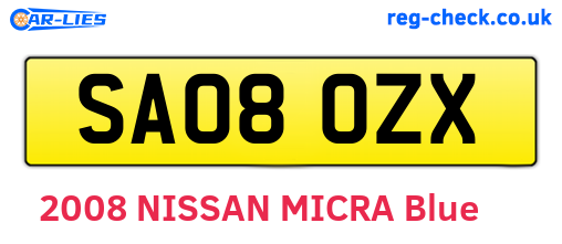 SA08OZX are the vehicle registration plates.