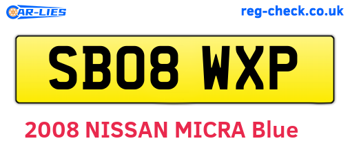 SB08WXP are the vehicle registration plates.