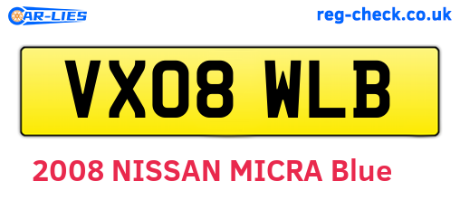 VX08WLB are the vehicle registration plates.