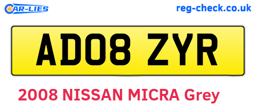 AD08ZYR are the vehicle registration plates.