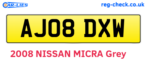 AJ08DXW are the vehicle registration plates.