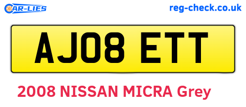 AJ08ETT are the vehicle registration plates.