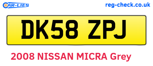 DK58ZPJ are the vehicle registration plates.