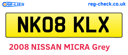 NK08KLX are the vehicle registration plates.