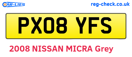PX08YFS are the vehicle registration plates.