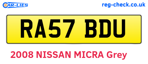RA57BDU are the vehicle registration plates.