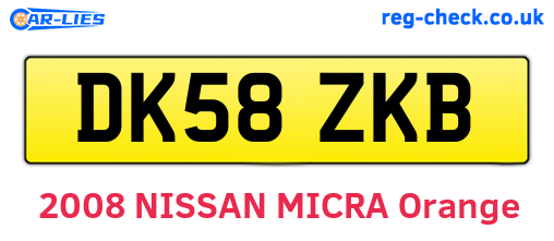 DK58ZKB are the vehicle registration plates.