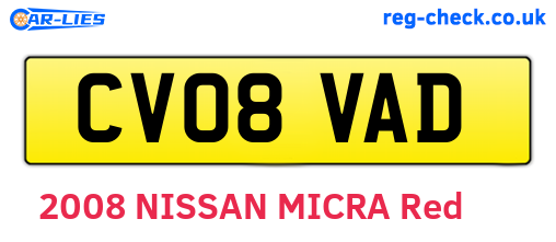 CV08VAD are the vehicle registration plates.