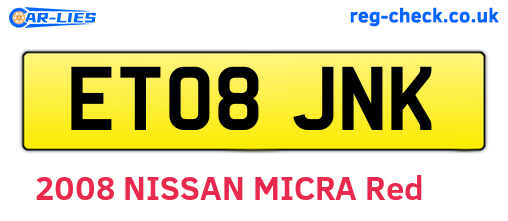 ET08JNK are the vehicle registration plates.
