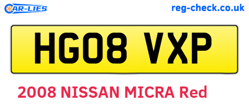 HG08VXP are the vehicle registration plates.
