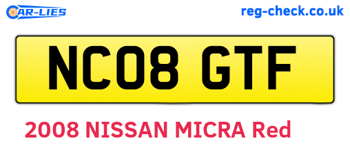 NC08GTF are the vehicle registration plates.
