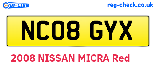 NC08GYX are the vehicle registration plates.