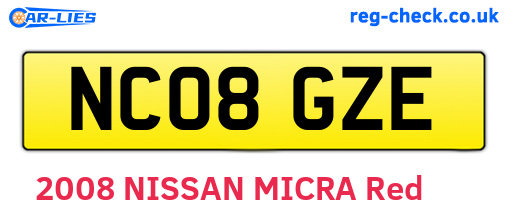 NC08GZE are the vehicle registration plates.
