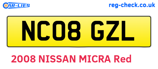 NC08GZL are the vehicle registration plates.