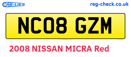 NC08GZM are the vehicle registration plates.