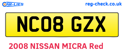 NC08GZX are the vehicle registration plates.