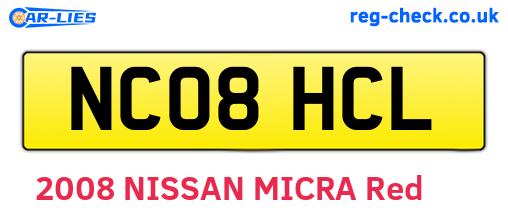 NC08HCL are the vehicle registration plates.