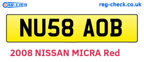NU58AOB are the vehicle registration plates.