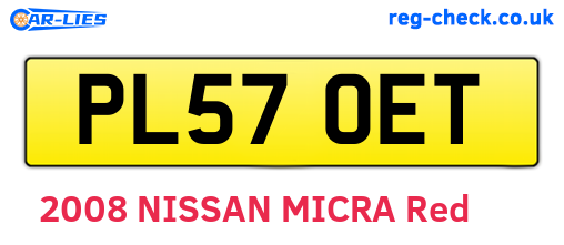 PL57OET are the vehicle registration plates.
