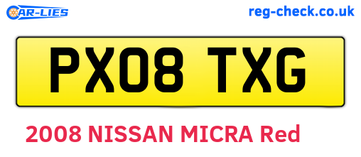 PX08TXG are the vehicle registration plates.