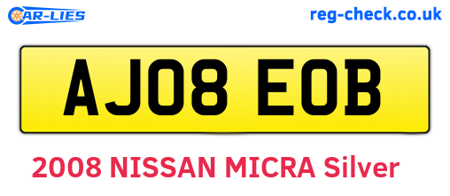 AJ08EOB are the vehicle registration plates.