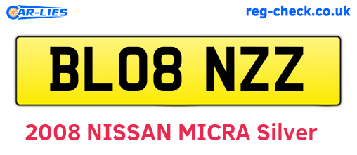 BL08NZZ are the vehicle registration plates.