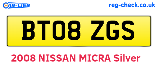 BT08ZGS are the vehicle registration plates.