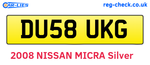 DU58UKG are the vehicle registration plates.