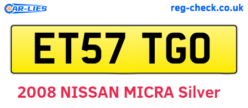 ET57TGO are the vehicle registration plates.