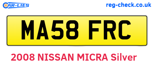 MA58FRC are the vehicle registration plates.