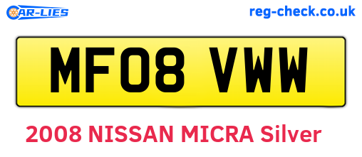MF08VWW are the vehicle registration plates.