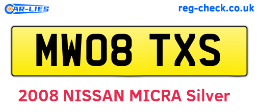 MW08TXS are the vehicle registration plates.