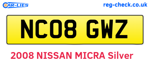 NC08GWZ are the vehicle registration plates.