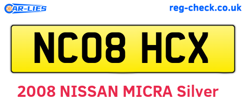 NC08HCX are the vehicle registration plates.