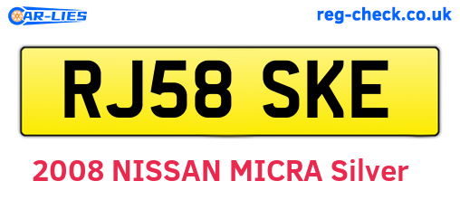 RJ58SKE are the vehicle registration plates.