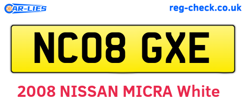 NC08GXE are the vehicle registration plates.