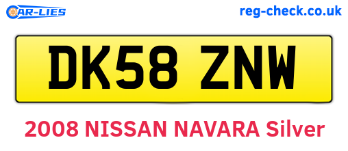 DK58ZNW are the vehicle registration plates.