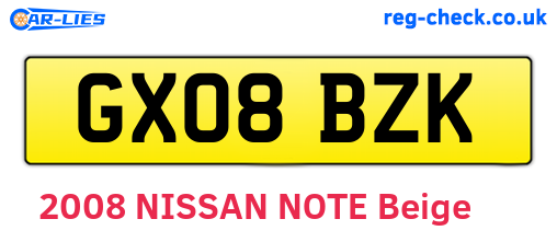 GX08BZK are the vehicle registration plates.