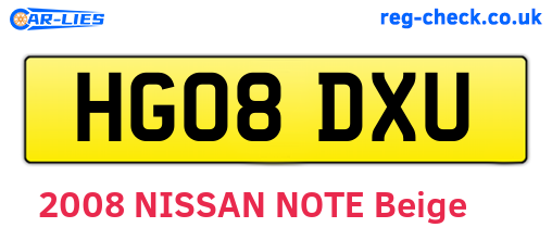 HG08DXU are the vehicle registration plates.
