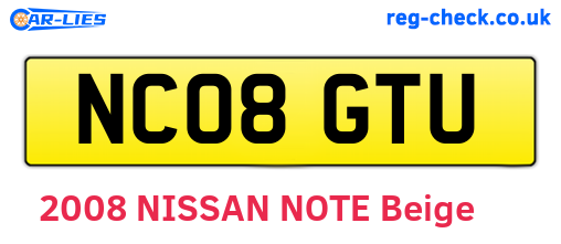 NC08GTU are the vehicle registration plates.