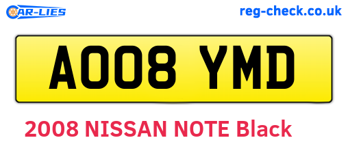 AO08YMD are the vehicle registration plates.