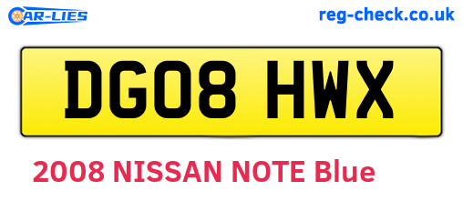 DG08HWX are the vehicle registration plates.