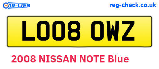 LO08OWZ are the vehicle registration plates.