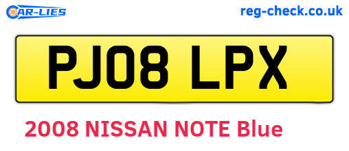 PJ08LPX are the vehicle registration plates.